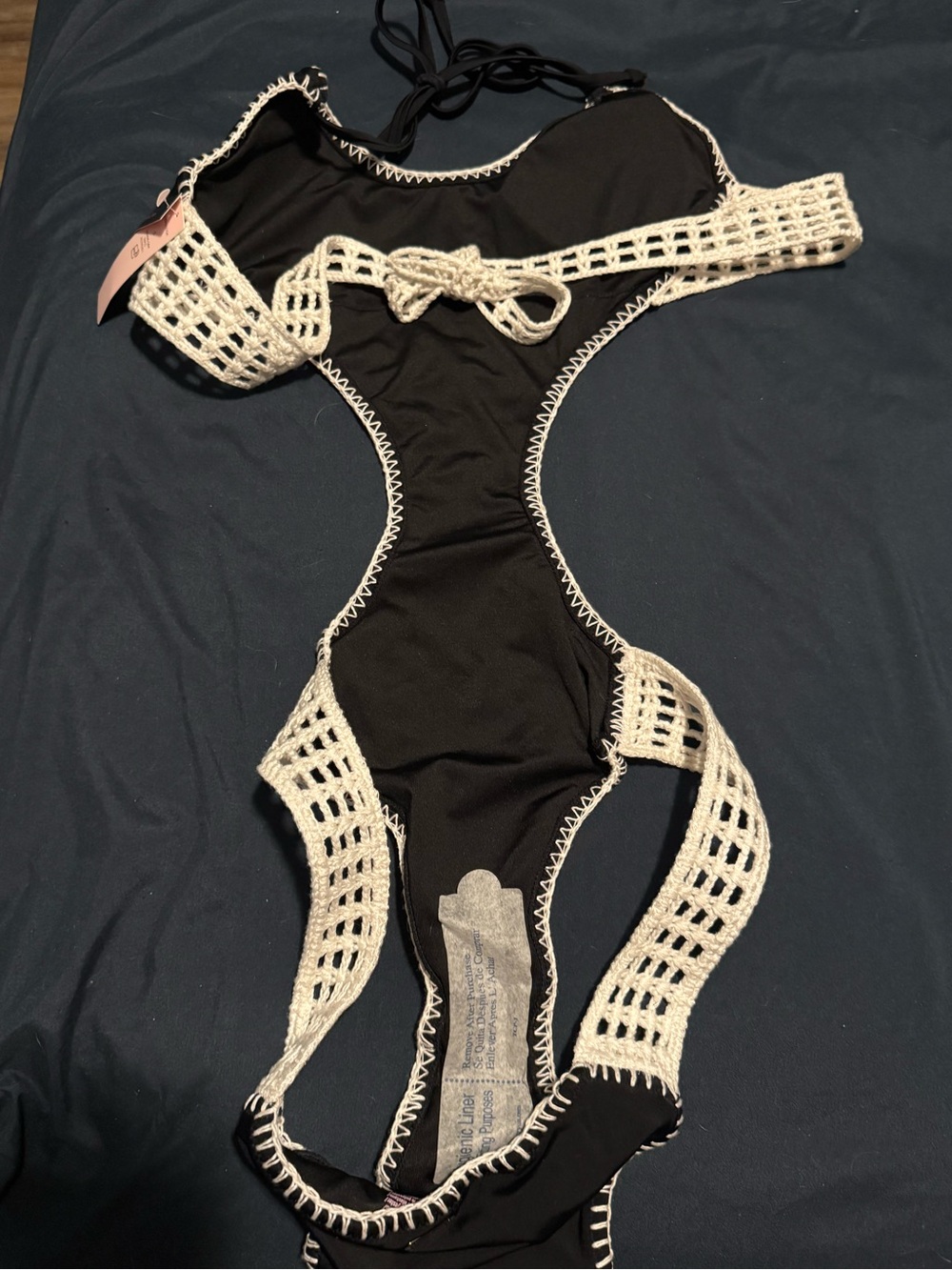 Victoria's Secret Black One-Piece Swimsuit with White Crochet Trim - Picture 9 of 9